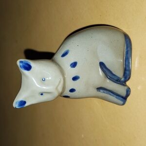 Vintage BBP Beaumont Brothers Pottery 1993 Salt Glaze Cat Gray Blue Signed EUC